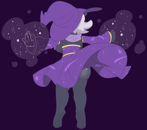 anthro black_body black_fur bottomless breasts butt clothed clothing feet female fur hair hat headgear headwear magic purple_clothing purple_robe robe simple_background soles solo toes under_boob white_hair witch_hat backsash nemo_(simplifypm) domestic_cat felid feline felis mammal 2019 absurd_res digital_media_(artwork) hi_res