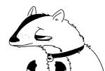 anthro collar fur gesture half-closed_eyes hand_gesture male narrowed_eyes pointing simple_background solo text white_background the_weaver disney pack_street zootopia fan_character t_rex_(weaver) badger mammal mustelid musteline black_and_white digital_drawing_(artwork) digital_media_(artwork) monochrome