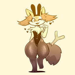 anthro blush bunny_costume chest_tuft clothed clothing costume fake_ears fake_rabbit_ears female fishnet_clothing fishnet_legwear fur gesture hand_gesture heart_symbol huge_thighs inner_ear_fluff legwear leotard open_mouth orange_body orange_eyes orange_fur pointing pointing_at_self simple_background solo stick tail thick_thighs tuft white_body white_fur wide_hips yellow_body yellow_fur storm_(artist) nintendo pokemon braixen generation_6_pokemon pokemon_(species) 1:1 hi_res
