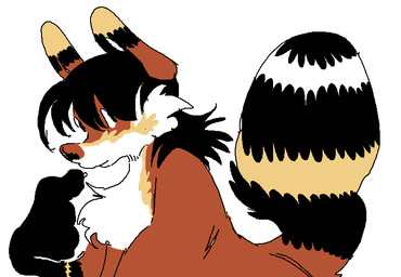 ambiguous_gender anthro bangs belly black_eyes black_hair cheek_tuft claws facial_tuft hair long_hair markings neck_tuft orange_body paws simple_background solo striped_markings striped_tail stripes tail tail_markings tuft white_background white_belly white_sclera rogdona mammal species_request digital_media_(artwork)