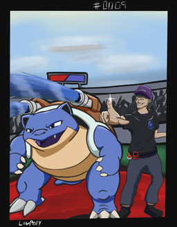 blue_body blue_eyes blue_skin blue_tongue claws clothing gesture hand_gesture pointing pokeball shell shirt simple_background t-shirt tongue topwear lowpoly_(artist) mario_bros nintendo pokemon pokemon_trainer waluigi blastoise generation_1_pokemon human mammal pokemon_(species) reptile scalie turtle hi_res