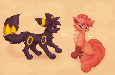 6_tails accessory arm_tuft big_ears blue_eyes blush brown_body brown_fur cheek_tuft cherry_blossom clenched_teeth duo elbow_tuft facial_tuft female feral flower flower_in_hair fluffy fluffy_chest fluffy_hair fluffy_tail flustered fur fur_markings hair hair_accessory happy looking_at_another looking_away markings multi_tail neck_tuft open_mouth plant prunus_(flower) purple_eyes raised_arm short_hair shy simple_background sitting smile smiling_at_another sparkles standing tail teeth text tongue tuft white_body white_fur yellow_body yellow_fur joeumbre nintendo pokemon emi_(joeumbre) rita_(joeumbre) canid canine eeveelution generation_1_pokemon generation_2_pokemon mammal pokemon_(species) umbreon vulpix absurd_res colored digital_drawing_(artwork) digital_media_(artwork) hi_res watermark