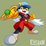 anthro belt black_body black_fur clothing fur gloves handwear hat headgear headwear jewelry long_ears looking_at_viewer male simple_background solo topwear elsian bandai_namco klonoa_(series) klonoa domestic_cat felid feline felis lagomorph leporid mammal rabbit hi_res watermark