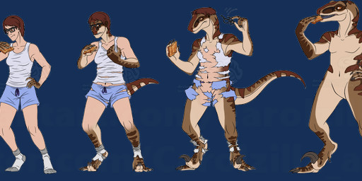 anthro basic_sequence bread breasts brown_body brown_scales claws clothing curling_toes dark_body dark_skin eating eating_food featureless_breasts featureless_chest featureless_crotch feet female finger_claws five_frame_sequence food hair hair_loss human_to_anthro linear_sequence red_hair scales solo species_transformation striped_body stripes tail tailbutt toast toe_claws torn_clothing transformation transformation_sequence carolzilla skade_(caninehybrid) dinosaur dromaeosaurid human mammal prehistoric_species reptile scalie theropod velociraptor absurd_res alpha_channel hi_res sequence