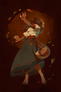 anthro barefoot blouse bottomwear brown_body brown_fur claws clothing dancing eyes_closed feet female finger_claws fur hair historical_european_clothing leaf long_hair paws sash skirt solo tail tassels toe_claws topwear hydde gulonine mammal mustelid musteline wolverine 2022 digital_media_(artwork) hi_res