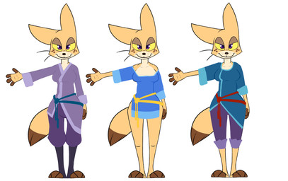 3_toes anthro barefoot belt bottomless bottomless_anthro bottomless_female bottomwear breasts cheek_markings clothed clothing dipstick_tail facial_markings feet female fennec_ears footwear fox_tail freckled_face freckles fur head_markings looking_at_viewer markings multicolored_tail outfit_reference pants paws plantigrade purple_eyes shirt simple_background solo standing tail tail_markings tan_body tan_fur toeless_footwear toes topwear tunic whiskers yellow_sclera siroc farah_(siroc) canid canine fennec_fox fox mammal true_fox digital_media_(artwork) hi_res model_sheet multiple_images