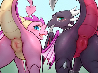 anus blush butt duo female feral genitals horn looking_back nude pink_body presenting presenting_anus presenting_hindquarters presenting_vulva smile tail take_your_pick thick_thighs vulva wings k-dra61 activision mythology spyro_the_dragon cynder ember_(spyro) dragon mythological_creature mythological_scalie scalie 4:3 adversarial_noise hi_res