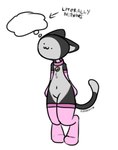 ambiguous_gender anthro arm_warmers armwear bell bell_collar brainless clothing collar footwear fur head_empty multicolored_body multicolored_fur nude pink_clothing pink_collar pink_footwear pink_socks silly silly_face simple_background simple_face socks solo text thick_thighs eledensfw domestic_cat felid feline felis mammal digital_media_(artwork) hi_res