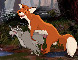 anal anal_penetration anatomically_correct anatomically_correct_genitalia anatomically_correct_penis animal_genitalia animal_penis balls bodily_fluids canine_genitalia canine_penis dialogue duo erection feral feral_on_feral feral_penetrated feral_penetrating feral_penetrating_feral forest from_behind_position fur genital_fluids genitals half-closed_eyes interspecies knot knotted_penis looking_pleasured male male/male male_penetrated male_penetrating male_penetrating_male narrowed_eyes on_model open_mouth outside paws penetration penile penile_penetration penis plant saliva saliva_string sex smile speech_bubble tail teeth text thought_bubble tongue tongue_out toony tree holidaypup disney the_fox_and_the_hound mr._digger_(fath) tod_(tfath) badger canid canine canis fox mammal mustelid musteline red_fox true_fox digital_media_(artwork) english_text hi_res