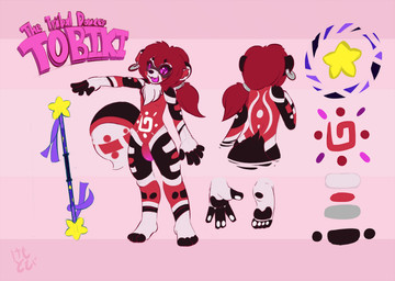 anthro bodypaint ear_piercing eyebrows eyelashes fluffy fluffy_chest genitals happy male multicolored_body nude nude_anthro paws penis piercing plantigrade purple_eyes solo staff star tribal kemotobi tobiki_(kemotobi) domestic_ferret mammal mustelid musteline true_musteline weasel 2013 model_sheet