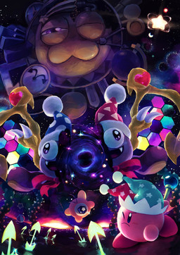 1_eye :3 ambiguous_gender black_hole blush blush_stickers bodily_fluids clothing cosmic_background crying cute_fangs detailed_background dutch_angle fangs feet fight fool's_hat front_view group hat headgear headwear holding_object holding_wand looking_at_another low-angle_view night not_furry one_eye_closed pink_body planet planet_popstar red_body size_difference space space_background sparkles star_polygon talons tears teeth toes wand wings suyasuyabi427 kirby_(series) kirby_super_star nintendo beam_kirby galactic_nova kirby marx_(kirby) nova_(kirby) waddle_doo waddling_head 2022 absurd_res hi_res signature