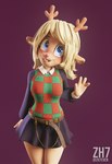 2_horns 4_fingers anthro antlers belt belt_chain blonde_hair blue_eyes bottomwear buckteeth clothing eyebrows eyelashes female fingers freckles hair horn inner_ear_fluff legs_together long_hair looking_at_viewer miniskirt pink_nose shirt skirt smile solo standing sweater sweater_vest teeth text topwear tuft vest zh7 deltarune undertale_(series) noelle_holiday deer mammal 2025 3d_(artwork) artist_name digital_media_(artwork) hi_res