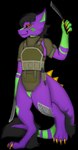 anthro armor ballistic_vest body_armor claws fur glowing glowing_eyes green_body hair holding_object holding_weapon knife knife_sheath leg_tuft looking_at_viewer machete male melee_weapon mischievous_smile pupils purple_body red_eyes slit_pupils solo tail_spines tuft weapon yellow_claws unknown_artist mythology augmented_thunder cyborg_dragon dragon furred_dragon furred_scalie mythological_creature mythological_scalie scalie alpha_channel colored digital_drawing_(artwork) digital_media_(artwork) hi_res portrait shaded simple_shading