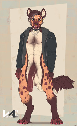 animal_genitalia animal_penis anthro balls barbell_piercing big_balls big_penis black_collar body_hair brown_nipples brown_penis chest_hair clothing collar ear_piercing ear_ring equine_genitalia equine_penis eyewear facial_piercing facial_spots fangs fur genitals glasses grey_clothing grey_jacket grey_topwear hairy_legs jacket logo looking_at_viewer male markings medial_ring mismatched_animal_penis mismatched_genitalia mismatched_penis muscular muscular_male nipple_barbell nipple_piercing nipples nose_piercing nose_ring open_mouth open_smile orange_body orange_fur pawpads penis piercing pubes red_eyes red_tongue ring_piercing round_glasses septum_piercing septum_ring simple_background smile solo spots spotted_body spotted_face spotted_fur spotted_legs standing tan_balls tan_body tan_fur teeth text tongue topwear vesper_art ryan_santana hyena mammal spotted_hyena 2022 absurd_res artist_logo artist_name dated digital_media_(artwork) full-length_portrait hi_res portrait nonbinary_(lore)