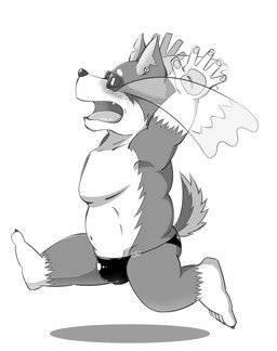 anthro blush bodily_fluids chibi clothing crying eyewear male muscular muscular_male pawpads pecs running solo speedo sunglasses swimwear tears gow_gow_beast lifewonders tokyo_afterschool_summoners xolotl_(tas) canid canine canis dobermann domestic_dog mammal pinscher hi_res monochrome