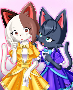 5_fingers adolescent anthro black_body black_fur clothing dress duo female fingers fur green_eyes hair mottled note orange_eyes paper piebald simple_background whiskers white_body white_fur young aozora_(tasogare_aozora) odd_taxi sakura_wadagaki_(odd_taxi) shiho_ichimura_(odd_taxi) calico_cat domestic_cat felid feline felis mammal 2021 digital_media_(artwork) signature