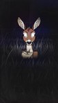 anthro big_ears black_nose brown_body brown_fur deer_in_headlights dust female female_anthro fur grass night plant slim solo tall_grass vintage white_eyes 0l-fox-l0 cervine deer mammal red_deer absurd_res cover hi_res