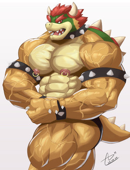 abs anthro areola armband barazoku biceps big_muscles bracelet butt claws clothed clothing collar deltoids eyebrows flexing flexing_bicep flexing_both_biceps furgonomics hair horn huge_muscles jewelry kemono looking_at_viewer male manly muscular muscular_anthro muscular_male nipple_piercing nipple_ring nipples open_mouth pecs piercing pose quads ring_piercing serratus shell side_view simple_background solo speedo spiked_armband spiked_bracelet spiked_collar spiked_shell spiked_tail spikes spikes_(anatomy) standing swimwear tail teeth thick_arms thick_thighs topless topless_anthro topless_male triceps vein veiny_muscles white_background znone55 bowser_day mario_bros nintendo bowser dragon_koopa koopa scalie 2025 dated hi_res signature