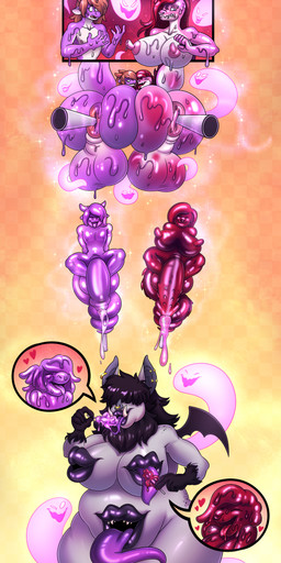 anal animal_genitalia animal_penis anthro anus balls belly_mouth bodily_fluids breasts candy cum dessert feline_genitalia feline_penis female food food_transformation genital_fluids genitals group gynomorph illusion intersex intersex/female leaking_cum licking lollipop long_nipples long_tongue magic magic_user male male/female melting nipple_mouth nipples oral_vore overweight penis slightly_chubby tongue transformation transformation_sequence trio tusks vore naritsu fyrtila_wraithrend_(morphide) kalnareff_(character) nilee_(morphide) bat crocodilian demon ghost mammal mimic reptile scalie spirit suid suine absurd_res hi_res