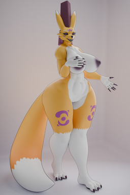 anthro big_breasts big_butt breasts butt female fur huge_breasts huge_butt huge_thighs nipples nude simple_background solo tail thick_thighs wide_hips yellow_body yellow_fur raguda bandai_namco digimon digimon_(species) taomon 2:3 3d_(artwork) absurd_res digital_media_(artwork) hi_res