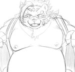 anthro asian_clothing belly blush clothing east_asian_clothing eyewear glasses japanese_clothing kimono looking_at_viewer male moobs nipples overweight overweight_male solo undressing onkanoura lifewonders tokyo_afterschool_summoners licho_(tas) felid mammal pantherine tiger hi_res monochrome sketch