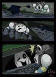 ambiguous_gender clothed clothing drain grey_hair hair parody shocked water white_body unknown_artist it_(stephen_king) stephen_king_(copyright) undertale undertale_(series) gaster temmie_(undertale) mammal tem comic