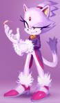 anthro black_nose clothing dipstick_tail female footwear fur gloves hair handwear markings multicolored_tail orange_eyes ponytail purple_body purple_fur purple_hair smile smirk smug solo tail tail_markings knockabiller sega sonic_the_hedgehog_(series) blaze_the_cat domestic_cat felid feline felis mammal hi_res