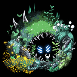 2_horns 6_eyes ambiguous_gender biped black_eyes cloak clothed clothing duo horn multi_eye plant sitting osakana2gou hollow_knight_(franchise) team_cherry the_hunter_(hollow_knight) the_infection_(hollow_knight) the_knight_(hollow_knight) vessel_(species) 1:1 hi_res