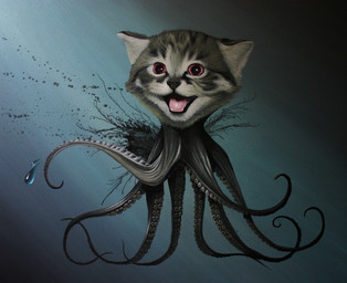 ambiguous_gender black_nose feral fur grey_background grey_body grey_fur happy humor nightmare_fuel open_mouth pun red_eyes simple_background solo suckers tentacles underwater visual_pun water what what_has_science_done whiskers robert_bowen cathulhu aquatic cephalopod coleoid domestic_cat felid feline felis hybrid mammal mollusk octopodiform grey_theme hi_res traditional_media_(artwork)