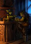 bangs big_breasts blunt_bangs bodily_fluids breasts cleavage clothed clothing crying duo female green_body green_skin not_furry tears viriden blizzard_entertainment warcraft pixxy_fizzleclank goblin humanoid orc 2017 hi_res