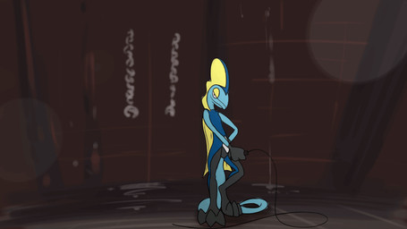 ambiguous_gender attack cape clothing dungeon feral looking_at_viewer simple_background solo whip window asbiearts conditional_dnp nintendo pokemon generation_8_pokemon inteleon pokemon_(species) 16:9 2020 animated animated_gif hi_res short_playtime sketch widescreen