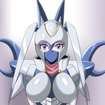 armor big_breasts blue_eyes breasts clothed clothing female huge_breasts mask solo heigani bandai_namco digimon dianamon digimon_(species) humanoid 1:1