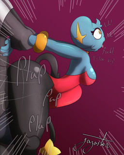 abdominal_bulge ahegao ambiguous_penetration anthro arm_grab arm_pull balls bell bell_collar big_butt big_penis blue_body bracelet breasts butt butt_squish clothed clothed_sex clothing collar contact_onomatopoeia dialogue duo facial_tuft female female_focus female_penetrated from_behind_position genitals gradient_background head_tuft huge_penis impact_onomatopoeia jewelry leotard looking_pleasured looking_up male male/female male_penetrating male_penetrating_female mostly_offscreen_character motion_lines onomatopoeia open_mouth penetration penile penis penis_awe plap prison_guard_position profanity questionable_consent red_clothing red_leotard sex shocked simple_background skimpy solo_focus sound_effects squish standing text thick_thighs thrusting tongue tongue_out tuft wide_eyed wide_hips gazaster nintendo pokemon aggron felid generation_3_pokemon generation_4_pokemon mammal pokemon_(species) shinx 4:5 absurd_res digital_media_(artwork) english_text hi_res signature