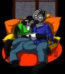 anthro arm_around_shoulders beverage black_body black_fur black_hair black_hooves black_stripes black_tail blue_clothing blue_eyes blue_shirt blue_topwear bottomwear candy chocolate clothed clothing container cuddling cup dessert dress_shirt duo food fully_clothed fur green_clothing green_eyes green_shirt green_topwear grey_bottomwear grey_clothing grey_pants hair holding_container holding_cup holding_object hooves hot_chocolate hug long_hair male male/male markings multicolored_body multicolored_fur multicolored_hair multicolored_tail pants pillow raining romantic romantic_couple shirt simple_background smile striped_body striped_fur striped_markings striped_tail stripes t-shirt tail tail_markings tail_tuft topwear transparent_background tuft two_tone_body two_tone_fur two_tone_hair two_tone_tail underhoof white_body white_fur white_hair white_tail window sapphwolf stripes_(character) equid equine mammal zebra 2010 alpha_channel digital_media_(artwork) signature