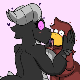 anthro big_breasts black_body breasts caught_by_viewer caught_in_the_act duo female female/female french_kissing holding_head horn kissing nude purple_eyes red_body simple_background slightly_chubby tail thick_thighs tongue tongue_out enderbendr microsoft minecraft mojang mythology xbox_game_studios lydia_(endrslendr) samantha_(endrslendr) dragon ender_dragon mammal mythological_creature mythological_scalie scalie sniffer_(minecraft) 1:1 absurd_res hi_res