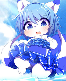anthro barefoot blue_clothing blue_eyes blue_hair blue_swimwear blush chibi clothed clothing feet female fur hair kemono looking_at_viewer one-piece_swimsuit open_mouth outside short_hair solo standing swimwear water white_body white_fur young young_anthro young_female ne_(nefuraito336) mammal hi_res