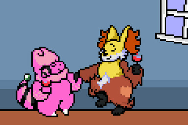 alcohol anthro beverage blush container cup dancing drinking_glass duo female female/female glass glass_container glass_cup mature_female scar self-harm_scars substance_intoxication wine wine_glass skyhighbaa deltarune nintendo pokemon undertale_(series) delphox flaaffy generation_2_pokemon generation_6_pokemon pokemon_(species) 3:2 animated digital_media_(artwork) hi_res pixel_(artwork) pixel_animation