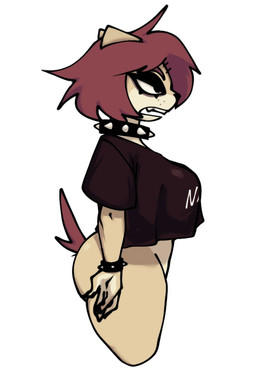 alternative_fashion anthro big_breasts black_clothing black_eyeshadow black_shirt black_topwear bottomless bottomless_anthro bottomless_female bracelet breasts brown_eyebrows brown_hair brown_tail clothed clothed_anthro clothed_female clothing collar eyebrows eyelashes eyeshadow female female_anthro fingers fur hair jewelry makeup midriff narrowed_eyes open_mouth shirt side_view simple_background solo spiked_bracelet spiked_collar spikes tail tan_body tan_fur text text_on_clothing text_on_shirt text_on_topwear topwear white_background white_sclera white_text xarop77 caine_(xarop77) canid canine canis domestic_dog mammal 2024 digital_drawing_(artwork) digital_media_(artwork)