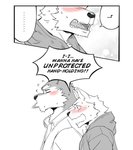 2020 anthro biped blush bodily_fluids canid canine canis clothed clothing comic dialogue domestic_dog duo english_text hi_res hoodie male male/male mammal naikuma romantic romantic_couple shirt simple_background sweat text topwear white_background