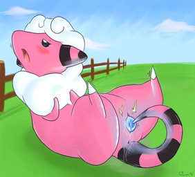 anus autopenetration blush bodily_fluids clitoris cloud cum drooling electricity electrostimulation female fence feral genital_fluids genitals grass looking_pleasured lying masturbation on_back open_mouth outside penetration plant saliva shaking sky solo spread_legs spreading tail tail_fetish tail_in_own_pussy tail_in_vagina tail_insertion tail_masturbation tail_play vaginal vaginal_fluids vaginal_masturbation vaginal_penetration vulva charrcoal nintendo pokemon flaaffy generation_2_pokemon pokemon_(species) 2011 signature