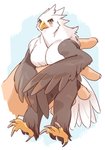 anthro blush disembodied_hand duo feet male micro muscular muscular_anthro muscular_male realistic_wings solo_focus talons toes wings yellow_eyes 1boshi avian bird