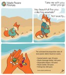 anthro beach bottle_cap cigarette_butt dialogue duo female male plastic public_service_announcement seaside text trash water aware_animals canid canine fox mammal english_text hi_res