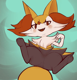 3_fingers 3_toes abstract_background ambiguous_anthro ambiguous_gender anthro arm_tuft biped black_body black_fur blush cheek_tuft chest_tuft cute_fangs digitigrade facial_tuft fangs featureless_crotch feet fingers front_view fur hip_tuft inner_ear_fluff looking_at_viewer lying multicolored_body multicolored_fur nude_ambiguous nude_anthro on_back open_mouth open_smile orange_body orange_eyes orange_fur orange_inner_ear_fluff orange_nose pointy_ears prick_ears shoulder_tuft simple_background smile solo tail tapering_snout teal_background teeth toes tongue tuft white_body white_fur yellow_body yellow_fur yellow_tail inkune nintendo pokemon braixen canid generation_6_pokemon mammal pokemon_(species) 2020 colored digital_drawing_(artwork) digital_media_(artwork) full-length_portrait portrait shaded