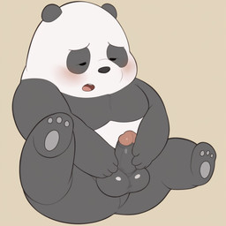 anthro balls big_balls big_butt blush butt dot_eyes erection genitals half-closed_eyes hand_on_penis looking_down looking_pleasured male masturbation moobs narrowed_eyes nude open_mouth overweight overweight_male penis simple_eyes sitting solo spread_legs spreading camp14 cartoon_network we_bare_bears panda_(we_bare_bears) 1:1 hi_res