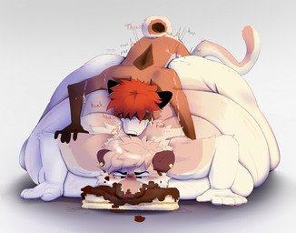 all_fours anal anal_penetration anthro anthro_on_anthro anthro_penetrated anthro_penetrating anthro_penetrating_anthro back_fat back_rolls belly belly_on_ground big_belly big_butt big_moobs bloated blush bodily_fluids butt cake clenched_teeth dessert duo eating_during_sex fat_arms feederism food huge_belly huge_butt huge_moobs larger_male larger_penetrated larger_sub male male/male male_penetrated male_penetrating male_penetrating_male moan moobs morbidly_obese morbidly_obese_male obese obese_male overweight overweight_male penetration profanity sex size_difference smaller_male smaller_on_top stretch_marks stuffing submissive sweat teeth text weight_difference okaeri archie_(jeanx) noon_(softakita) akita canid canine canis domestic_dog euplerid fossa mammal spitz english_text hi_res