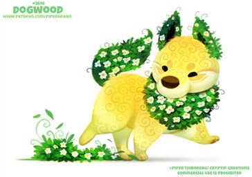 ambiguous_gender dogwood_blossom eyes_closed feral flower fur humor pawpads plant pun simple_background solo text visual_pun white_background yellow_body yellow_fur piper_thibodeau canid canine canis domestic_dog mammal digital_media_(artwork) digital_painting_(artwork) english_text painting_(artwork) url