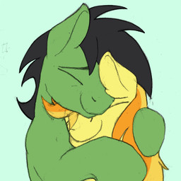 black_hair black_mane duo feral green_body hair hug male male/male mane orange_hair orange_mane pillow simple_background smile yellow_body sefastpone friendship_is_magic hasbro my_little_pony anon anon_stallion braeburn_(mlp) earth_pony equid equine horse mammal pony 1:1 2022 colored_sketch hi_res sketch
