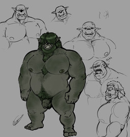 balls beard biped facial_hair flaccid foreskin genitals green_body humanoid_genitalia humanoid_hands humanoid_penis male musclegut muscular nipples overweight overweight_male penis simple_background desertb0ar humanoid orc 2021 hi_res