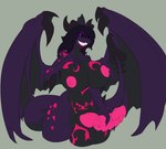 anthro balls big_balls big_breasts black_sclera breasts genitals gynomorph huge_balls huge_breasts intersex knot membrane_(anatomy) membranous_wings nipples penis pupils purple_eyes sharp_teeth slit_pupils smile solo tail teeth wings imric1251 mythology lyritha_(bluuwolf) demon dragon mythological_creature mythological_scalie scalie