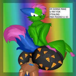 big_butt butt clothing dont_touch_my_pizza facesitting sitting_on_another suggestive underwear archenarie zanite canid canine canis kobold mammal scalie wolf 1:1 absurd_res hi_res meme